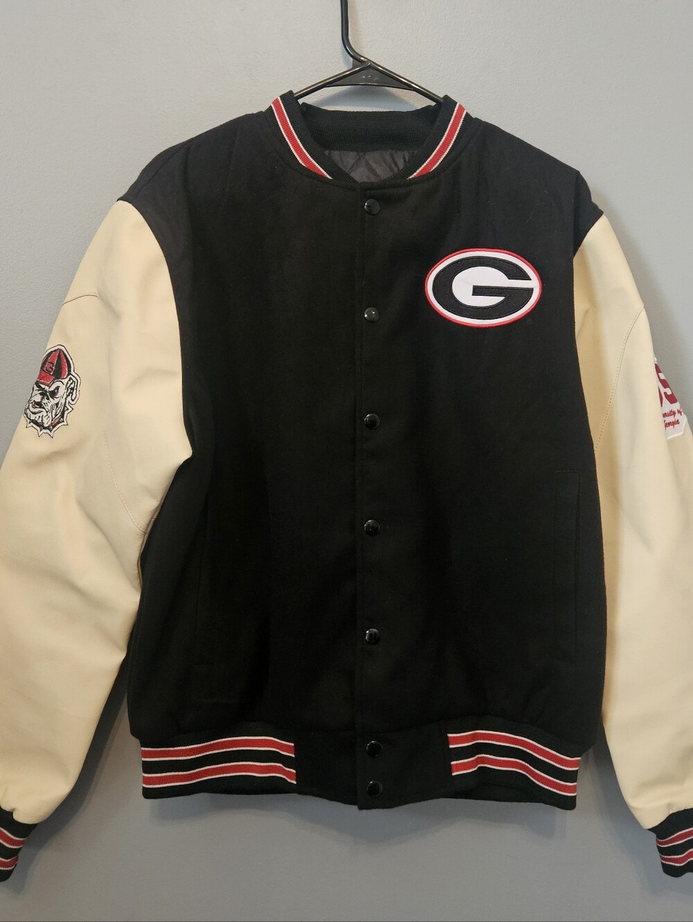 Georgia Bulldogs Letterman Navy Blue Varsity Jacket Xl Leather Sleeves